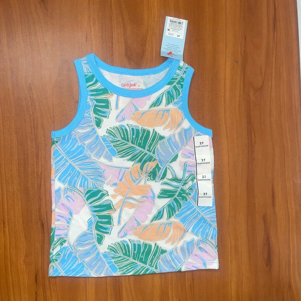 Cat & Jack Toddler Girls 2T Tropical Tank Top and Embroidered Denim Shorts Set